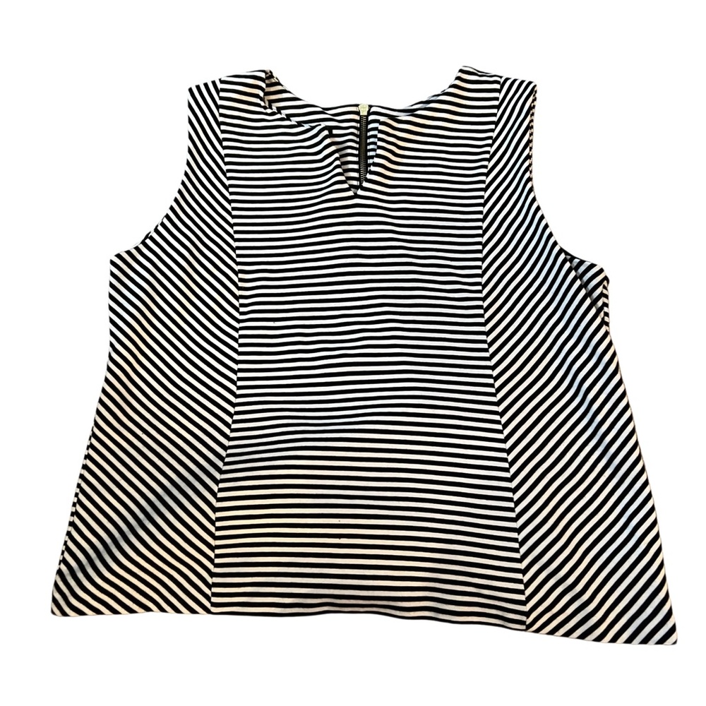 Talbots Top Womens Striped Sleeveless V-Neck Black White Preppy Extra Large